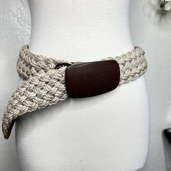 Gap Size S Brown Leather Boho Western Casual Festival Macrame Buckle Belt - Picture 1 of 10
